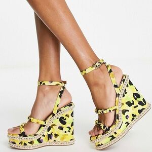 TULUM Yellow Leopard Print Wedge Sandals